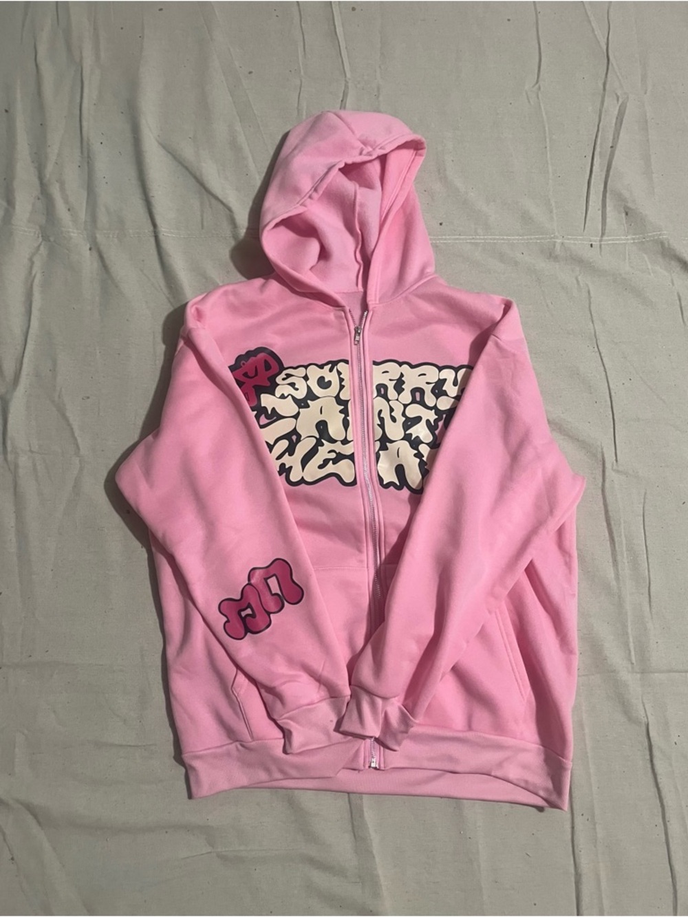 Sanrio Pink Graphic Zip Hoodie with Cream & Black Print (VERY NEGOTIABLE)